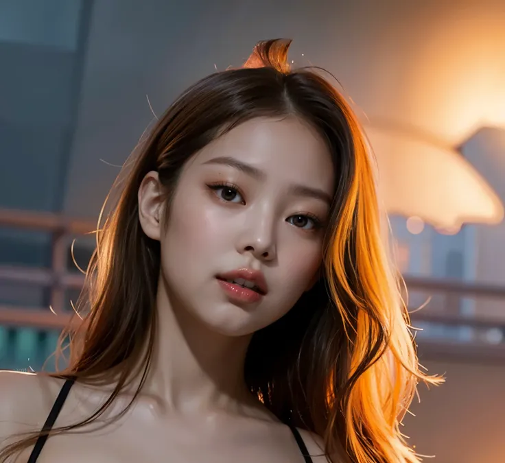 black pink jennie, almond eyes, full lips, big and voluptuous breasts 