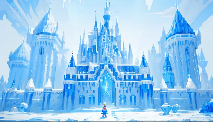 Ice Kingdom ,  pixel art,  pixel art style, pixelart, Image shows a majestic Pixelart ice castle,  pixel art style