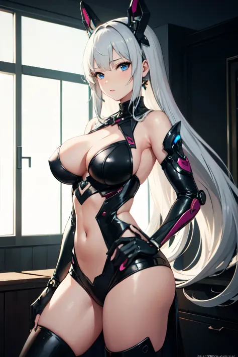 (( best quality)), ((  Masterpiece )), (  Details),  1 girl ,  sexy,anime, Silver Hair, long hair,Big Breasts,Warrior,mechanical