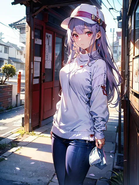 (Approaching:1.3), realistic , best quality,  super detailed, High-quality CG rendering,  THE MOST DELICATE AND BEAUTIFUL ,  high definition , ( 1 girl), ( best quality,4K,8k,masterpiece:1.2), ( light purple hair :1.5),(Pretty long hair:1.5),( red eyes:1.5...