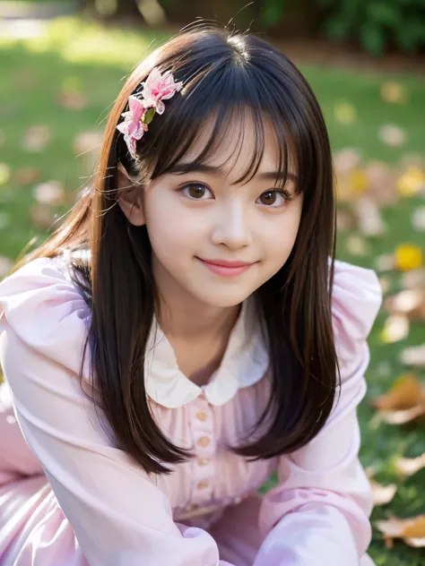 (Best-quality, Masterpiece, Ultra-High-Resolution, (Photorealistic:1.4), Raw Photo, depth of field, professional lighting, perfect anatomy, extremely details), (1girl, ((14-years-old)), (the most famous Japanese-idol), (((crouching on many fallen leaves)))...