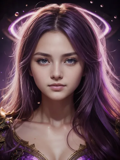 Zerg Queen Beautiful Girl: Lanlinger 18 years old, messy hair, oil painting, beautiful perfect face, soft skin perfect face, light purple and purple added, light red added, intricate details, splash screen, 8k resolution, masterpiece, cute face, mysterious...