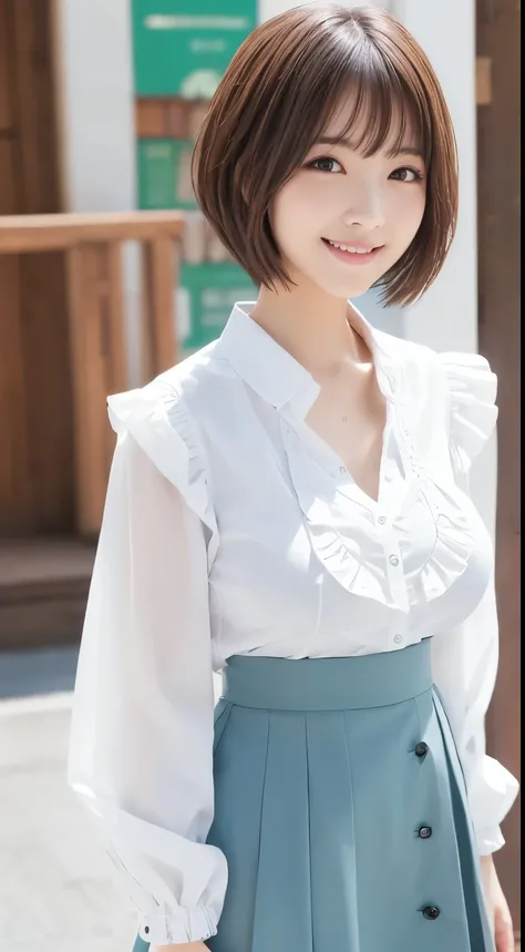  .................,, In front of school、   skirt、white long-sleeved shirt with ruffles on the chest、格子柄 skirt、On, , sakimichan,,  cute and cute,   , nice smile, sakimichan hdri、Lori、 boobs、Beautiful breasts 、,(Big Breasts:1.20),(:1)、 brown hair、 brown hair...