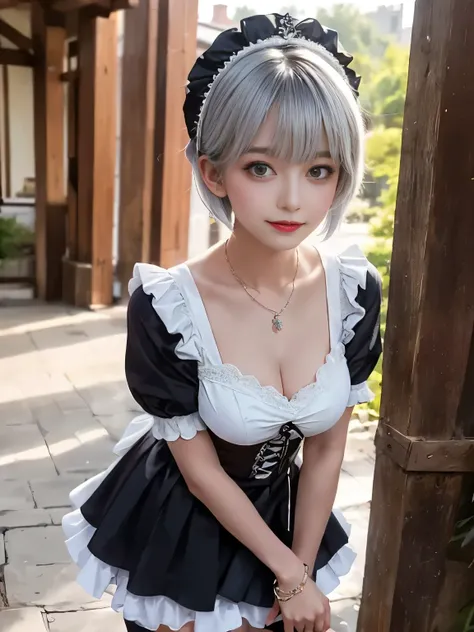 (8k,  photorealistic,  RAW photos , Best quality: 1.3), ( one girl ), Super beautiful, ( realistic face), ( boyish,  silvery berry short hair), beautiful ,  captivate the audience , beautiful expression, beautiful breasts, (  real skin), be...リzeroのラムとレムの、...