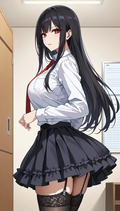 Woman Looking Back、 frustrated、Depressed、Bad mood、 adult appeal 、Tall Women、A woman in her thirties、 Alassahs woman 、steins;Gate、Bad mood、 score_9,  score_8_up,  score_7_up,  source_anime,masterpiece、 office、Red smartphone 、office、 No Emotion、 no makeup、 b...