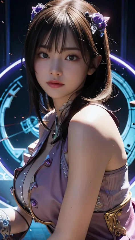 purple female necromancer , Blood Moon, ray tracing, masterpiece, best quality, Ultra Quality , absurd detail, best Light, sharp, sharp image, Details, extremely Details, high definition , 16k, 超 high definition , particle effect , Beautiful...