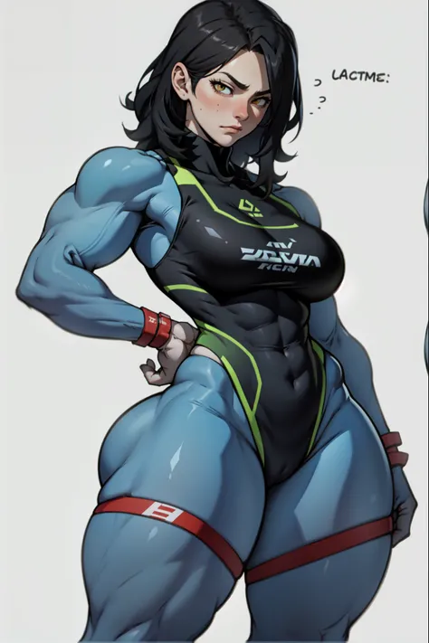 perfect female anatomy muscular girl big breasts empty eyes embarrassed black hair yellow eyes pale skin perfect female anatomy perfect female anatomy