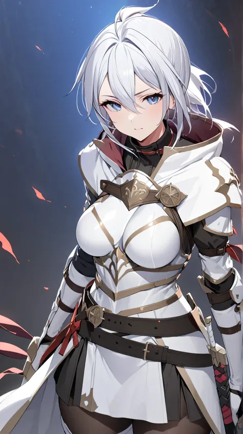 1 girl , Alone, breasts,  high resolution,  masterpiece , Necessary, white armor, sword