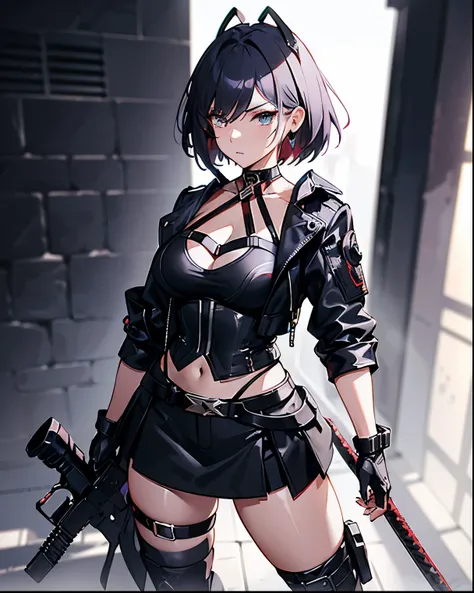 -PdetailP60,1girl, good legs, good thighs, athletic abbs,(((standing))),(((villain pose))),((supremacy attitude)),blonde hair,gradient hair,pink hair,short hair,ahoge,arrogant,aqua eyes,green eyes,villain attitude,White skin,embellished light leather,thigh...