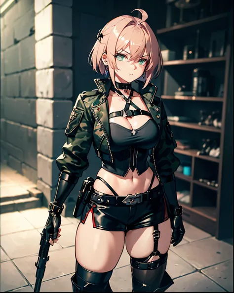 -PdetailP60,1girl, good legs, good thighs, athletic abbs,(((standing))),(((villain pose))),((supremacy attitude)),blonde hair,gradient hair,pink hair,short hair,ahoge,arrogant,aqua eyes,green eyes,villain attitude,White skin,embellished light leather,thigh...