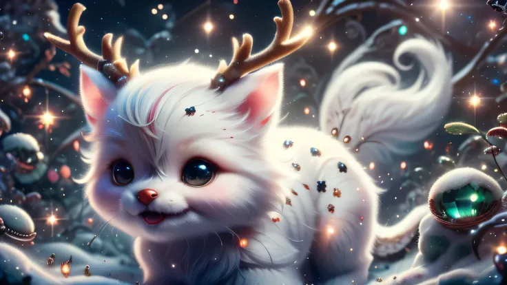 Magical Fantasy Creature, (Best Quality, Masterpiece, Representative Work, Official Art, Professional, Super Detailed, 8k:1.3), (Photorealism:1.2) Super Cute, Big Eyes, Soft, Soft Nose, Fluffy, Double-Toothed Smile, Aurorastyle, Highly detailed Dynamic sho...