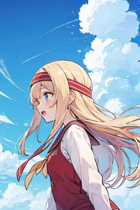 A high school where there is a girl, Alone,  long hair ,  High resolution, Open mouth,  From the Side ,  Headband ,  animated, 