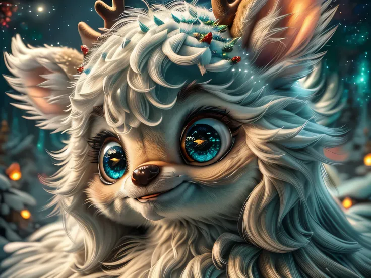 Magical Fantasy Creature, (Best Quality, Masterpiece, Representative Work, Official Art, Professional, Super Detailed, 8k:1.3), (Photorealism:1.2) Super Cute, Big Eyes, Soft, Soft Nose, Fluffy, Double-Toothed Smile, Aurorastyle, Highly detailed Dynamic sho...