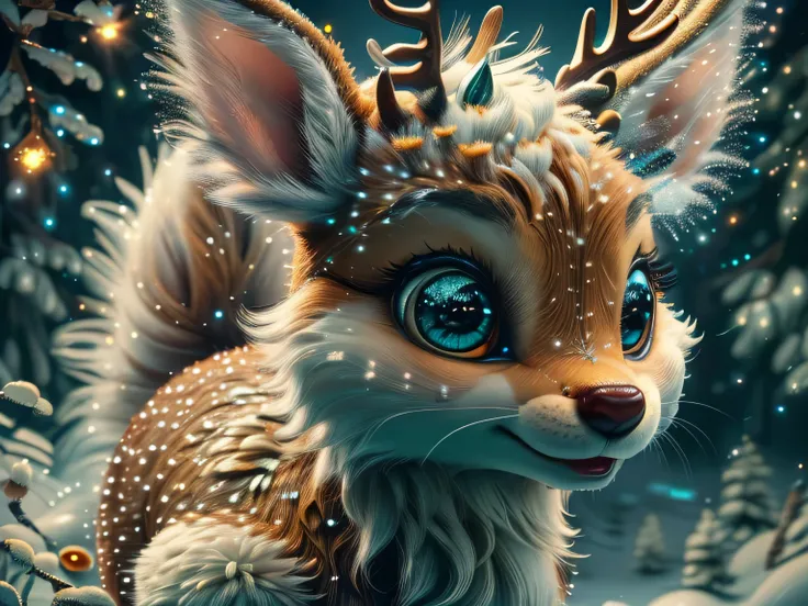 Magical Fantasy Creature, (Best Quality, Masterpiece, Representative Work, Official Art, Professional, Super Detailed, 8k:1.3), (Photorealism:1.2) Super Cute, Big Eyes, Soft, Soft Nose, Fluffy, Double-Toothed Smile, Aurorastyle, Highly detailed Dynamic sho...