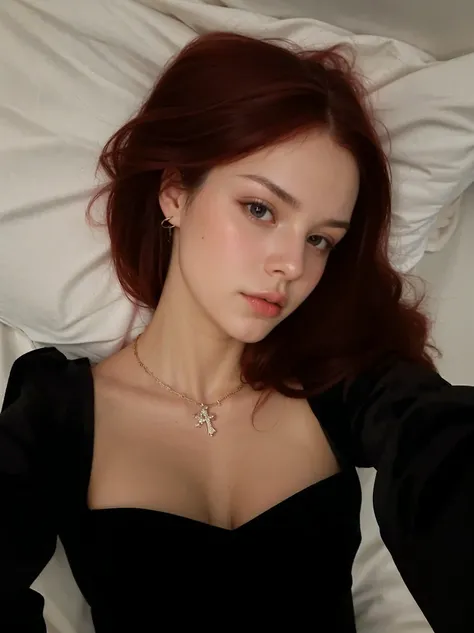 perfect woman, perfect mouth, perfect fingers, perfect mouth, impeccable nose, perfect dark eyes, perfect long straight red hair with bangs, big and beautiful breasts.