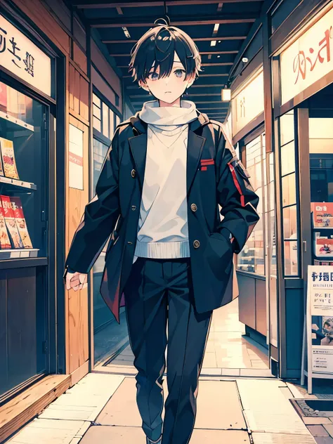 male　male性　Tokyo　Tokyoタワー　sightseeing　Winter clothes　maleの子　 short hair under the eaves of the store　pants