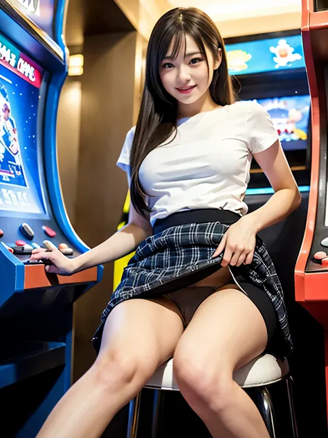 a beauty girl, 美しい high school girl, 細身の体,  realistic , Extremely detailed CG uniform 8k , ( high-definition raw color photos ,  photorealistic at an arcade in Shibuya、 very detailed depiction 、 professional photography:1.2),  realistic  portrait,  beautif...