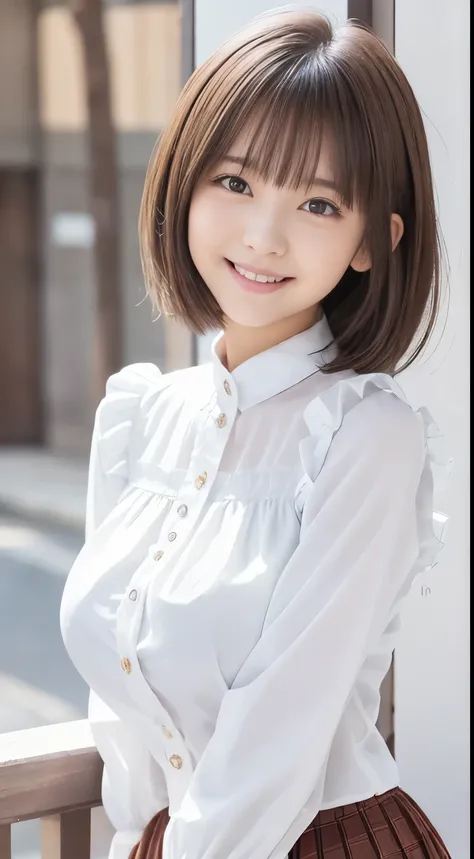 .................,, In front of school、 skirt、white long-sleeved shirt with ruffles on the chest、格子柄 skirt、On, , sakimichan,, cute and cute, , nice smile, sakimichan hdri、Lori、 boobs、Beautiful breasts 、,(Big Breasts:1.20),(:1)、 brown hair、 brown hair...