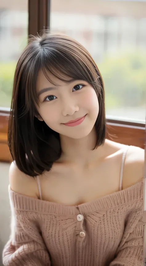 masterpiece,best quality,(Japanese girl),((Beautiful girl)),cleavage,(off shoulder:1.2),(perfect body beauty:1.2),(shy smile),From slightly above