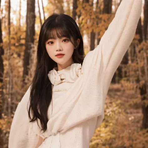 there is a woman that is posing for a picture in the woods, lalisa manobal, lalisa manoban of blackpink, sun yunjoo, xintong chen, bae suzy, dilraba dilmurat, long black hair and bangs, belle delphine, xision wu, cottagecore!! fitness body, ruan cute vtube...