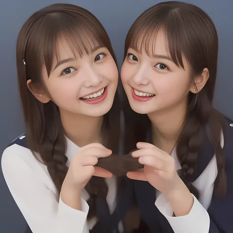 (Highest quality, masterpiece:1.2), Highest quality, High resolution, 1080P, 8k, (Two 13yo Japanese slender 清楚美少女アイドル are seated and give strong subliminal sexual invitation and temptation, cute skirt with beautiful knees, looking at the viewer, viewers fi...