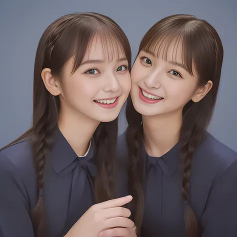 (Highest quality, masterpiece:1.2), Highest quality, High resolution, 1080P, 8k, (Two 13yo Japanese slender 清楚美少女アイドル are seated and give strong subliminal sexual invitation and temptation, cute skirt with beautiful knees, looking at the viewer, viewers fi...