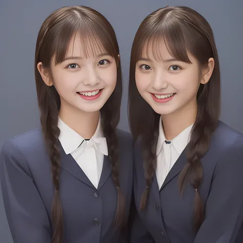 (Highest quality, masterpiece:1.2), Highest quality, High resolution, 1080P, 8k, (Two 13yo Japanese slender 清楚美少女アイドル are seated and give strong subliminal sexual invitation and temptation, cute skirt with beautiful knees, looking at the viewer, viewers fi...