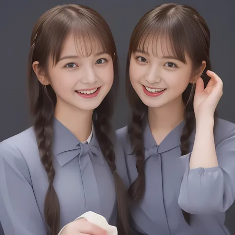 (Highest quality, masterpiece:1.2), Highest quality, High resolution, 1080P, 8k, (Two 13yo Japanese slender 清楚美少女アイドル are seated and give strong subliminal sexual invitation and temptation, cute skirt with beautiful knees, looking at the viewer, viewers fi...