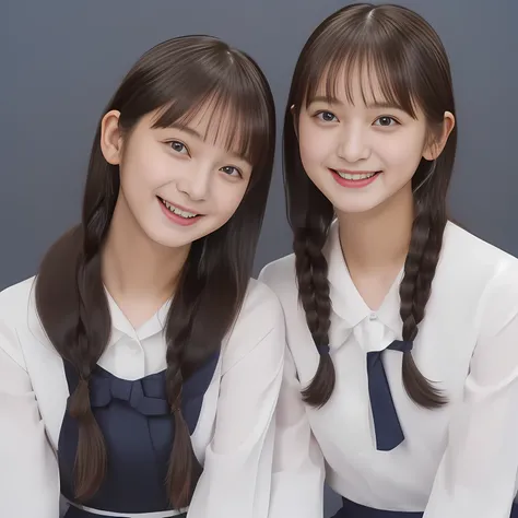(Highest quality, masterpiece:1.2), Highest quality, High resolution, 1080P, 8k, (Two 13yo Japanese slender 清楚美少女アイドル are seated and give strong subliminal sexual invitation and temptation, cute skirt with beautiful knees, looking at the viewer, viewers fi...