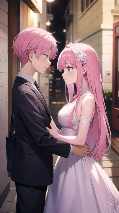 pink hair, Beautiful young couple