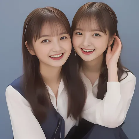 (Highest quality, masterpiece:1.2), Highest quality, High resolution, 1080P, 8k, (Two 13yo Japanese slender 清楚美少女アイドル are seated and give strong subliminal sexual invitation and temptation, cute skirt with beautiful knees, looking at the viewer, viewers fi...