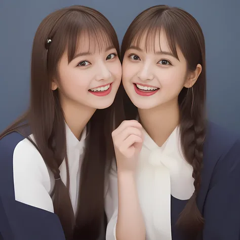 (Highest quality, masterpiece:1.2), Highest quality, High resolution, 1080P, 8k, (Two 13yo Japanese slender 清楚美少女アイドル are seated and give strong subliminal sexual invitation and temptation, cute skirt with beautiful knees, looking at the viewer, viewers fi...