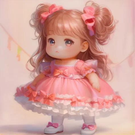 painting of a  in a pink dress with a bow, beautiful pink , cute digital art, adorable digital painting, realistic cute girl painting, pink girl, cute , lovely and cute, cute and lovely, beautiful cute, dressed in a pink dress, cute detailed digital art, b...