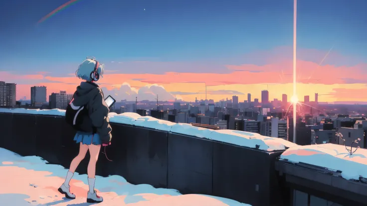 Girl with short hair, anime aesthetic, anime vibes, lo-fi art style, lo-fi portrait, Watching the sunset. Anime, noble girl, anime art wallpaper 4 k, anime art wallpaper 4k, anime art wallpaper 8 k, anime background art, lo-fi color, lo-fi art, anime asthe...