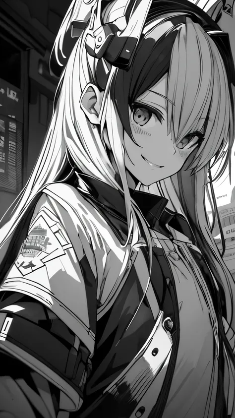 amatsukaze,ink art,(black and white comic core:1.3),(extreme high contrast),Shadow on face,Long Hair,Flat Chest,Small Chest,masterpiece,Noise Reduction,Perfect Anatomy, Super detailed,Dutch Angle ,Beautiful fine details,Five Fingers, Perfect hands,suit、smi...