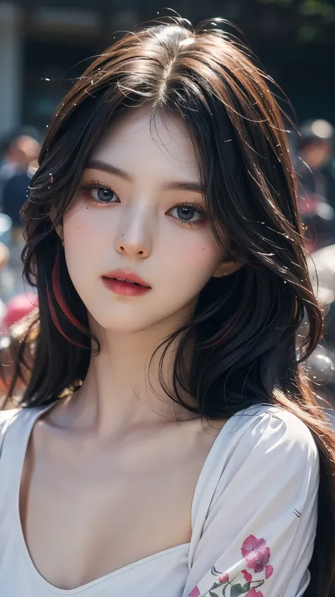 ( colorful large silhouette top, everyday clothing and mode type :1.0), 8k wallpaper, wonderful, (masterpiece), ( top quality), ( VERY DETAILED ), (illustration), ( very detailed and beautiful ),dynamic angle,rainbow hair , Detailed and cute face ,...