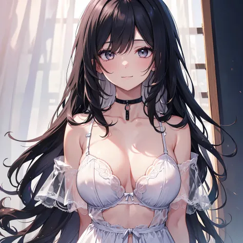 ( one girl:1.2), (Long black hair:1.2), ( dark eyes:1.2), (Whitening:1.2), 
( height 148 cm:1.2), (Bust 80 cm :1.2), ( waist 56 cm:1.2), (Hips 56 cm :1.2), 
(human:1.2), (:1.2), 
smile, 
Dressed in white ((Nightgown)), ((( lingerie))) On the Farm,  close-u...