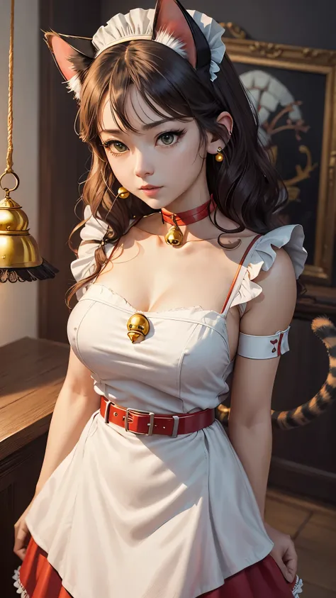 (( top quality)),( super high resolution),( very detailed),( detailed description ),(( best CG )),(a masterpiece),超詳細なart, Great Paintings ,( art:1.5), (Cat Ear Maid:1.7),(red belt choker、With bell:1.6),