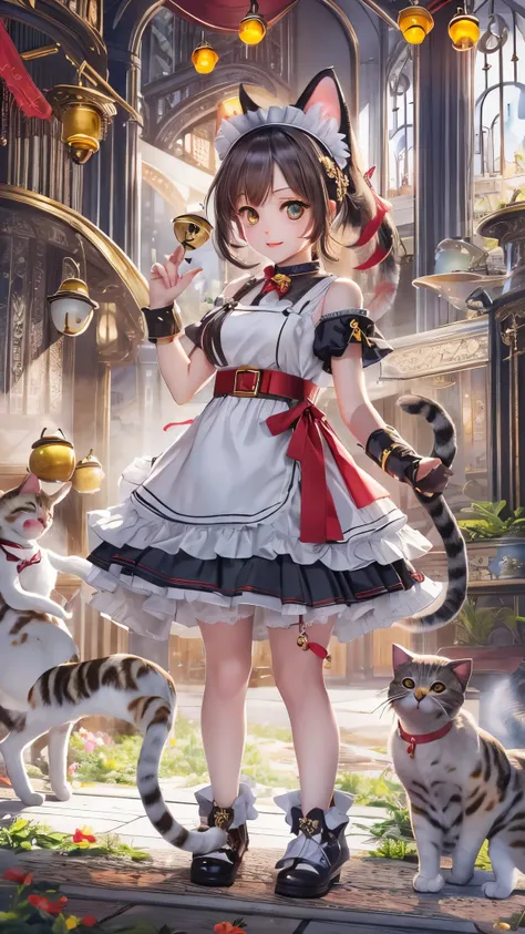 (( top quality)),( super high resolution),( very detailed),( detailed description ),(( best CG )),(a masterpiece),超詳細なart, Great Paintings ,( art:1.5), (Cat Ear Maid:1.7),(red belt choker、With bell:1.6),