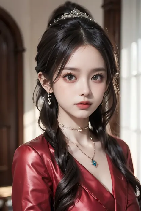 ((masterpiece:1.4)、(top-quality:1.4)、(reallistic:1.7))、Ultra-realistic portrait of the beautiful Martian queen by Luis Royo、Super beautiful girl queen、((1girl in:1.4))、Shiny natural skin texture、(The Queens ornate outfit)、(Red formal suit:1.4)、By Luis Roy...