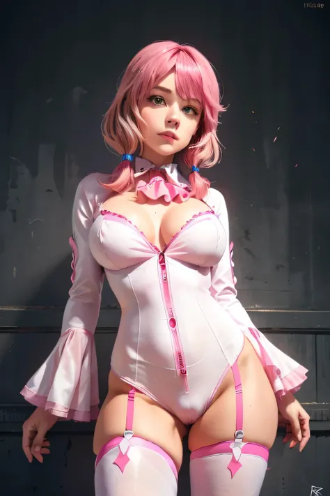 maximum quality, images as clear as possible,  perfect lighting , masterpiece ,  better quality , highres, A flare, long hair,  hair bows , ( pink hair:1.7)8K,4k, ultra detailed ,blows,( green eyes), (Red Ascot), neckline,  very big breasts, the highest qu...