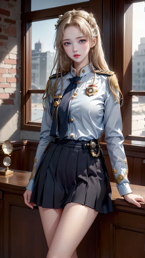 ((A policewoman standing in front of a brick wall)),Highest quality work,Live-action work,Ultra Premium Graphics,8K HD CG Works,High Quality Graphics,High-definition CG works,10x pixels,Ultra-fine detail:1.1,High level of technical detail:1.1 Photorealisti...