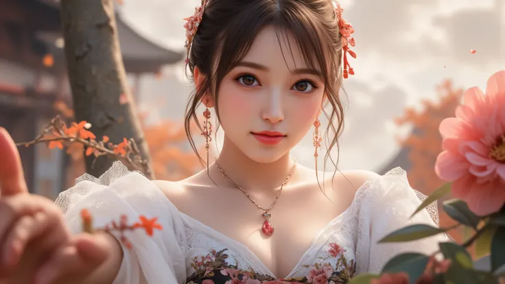 masterpiece,  top quality, Illustration,  ultra detail,   fine detail,  high definition , 8k wallpaper,   perfect dynamic composition  , Beautiful detailed eyes , kimono,  off-shoulder,  clevis