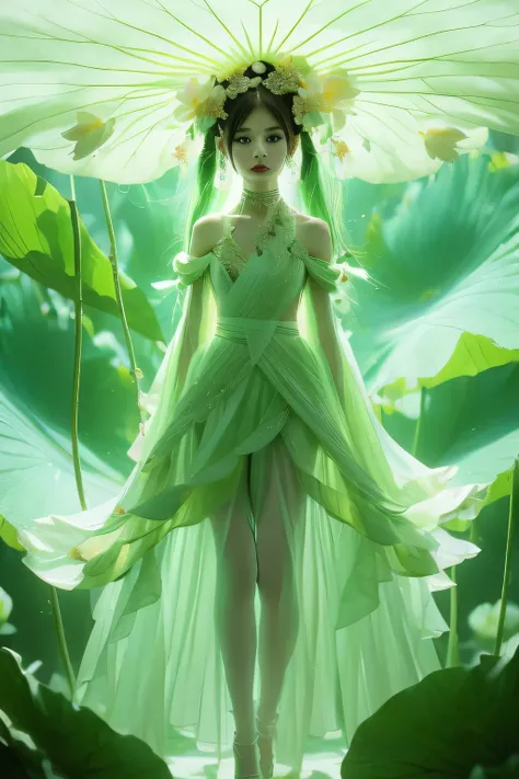 An enchanting humanoid-style plant creature in full bloom, standing upright. It has an overall green body color, with a flower-like structures sprouting around its head. The head is adorned with leaf-like extensions fashioned like a headband. It flaunts a ...