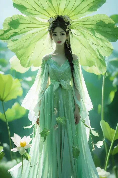 An enchanting humanoid-style plant creature in full bloom, standing upright. It has an overall green body color, with a flower-like structures sprouting around its head. The head is adorned with leaf-like extensions fashioned like a headband. It flaunts a ...
