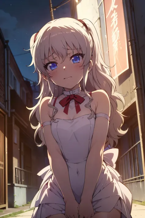 NSFW,masterpiece, top quality, high definition , very detailed,Nao Tomori,Nightlife, NEON STREET ,Back Alley,(Sex slave:1.5),( evening dress:1.5),Chest cut-in, Mini Skirt,Embarrassed,blush,( ahe face:1.5), lean forward , stick your butt out