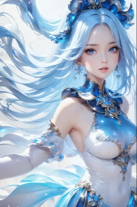 ((masterpiece)), ((( best quality))), (( Very detailed)), ((shape)),[ Realistic Light Effects ],shadow,( Fantasy Style ),(White background:1.6), simple background, (Earth Theme),(Cape)[(Hair Focus,(( one girl )),[( Big Slime Hair ): (Cloud Hair):0.3], (Bac...