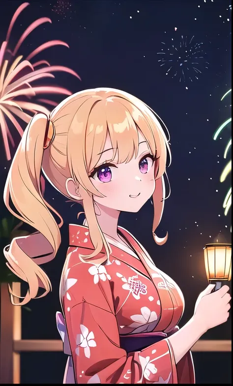     1 girl、,  gold hair、Golden Hair、 long hair,  Hair styling、 hair ornament、Curly hair、  Purple Eyes ,  Outdoor、firework会場、back fireworkが上がる、night  1 girl 、firework、  Bitch、BEST lighting 、BEST shadow、Big Breasts、 ,  pink lips、night、 Best Shadow   ,Best li...