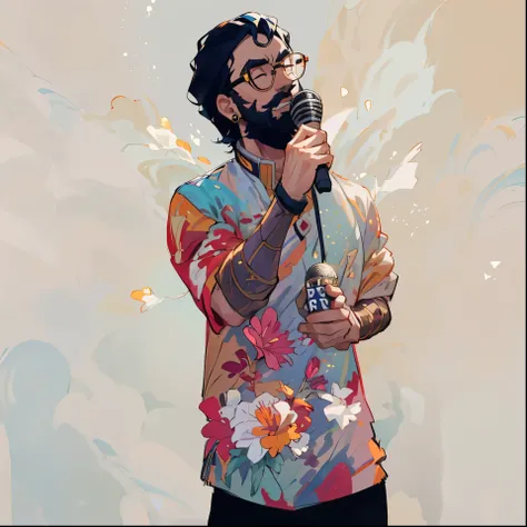 arafed man with a beard and glasses speaking into a microphone, standup comedian, caio santos, icaro carvalho, by Nándor Katona, david rios ferreira, edu souza, performing, performing on stage, album photo, emad mostaque, andrea rocha, comedian is funny, h...