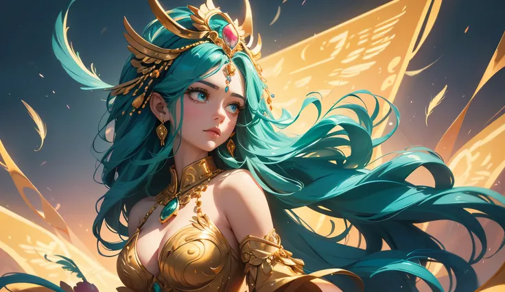 Graphic novel style, highly detailed, realistic textures, atmospheric lighting. In a breathtaking landscape, GODDESS Hera stands proudly before a magnificent display of nature, with the symbols of her divine power brought to life around her. On one side, a...